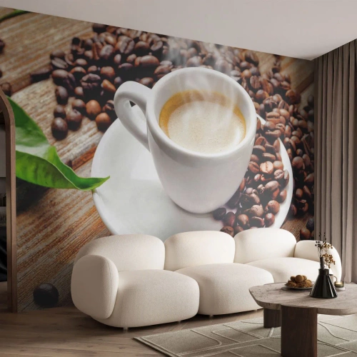 Papel de Parede Premium Sand - Pausa para um café - Gastronomia, Café, Xícara - 100x70 cm