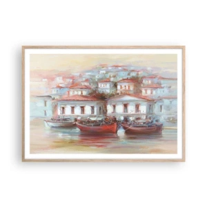 Pôster com moldura de carvalho claro - Cidade feliz - 100x70 cm