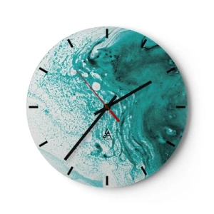 Relógio de parede - Relógio em vidro - Ondas fluidas turquesa e brancas em estilo de arte fluida - 30x30cm - Derreter a branco e turquesa - Decoração de parede moderna para a sala de estar, cozinha e quarto ARTTOR