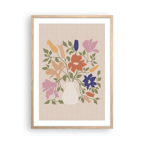 Pôster com moldura de carvalho claro - Buquê delicado - 50x70 cm