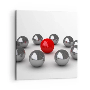 Quadro em tela - Círculo em prata e vermelho - 60x60 cm