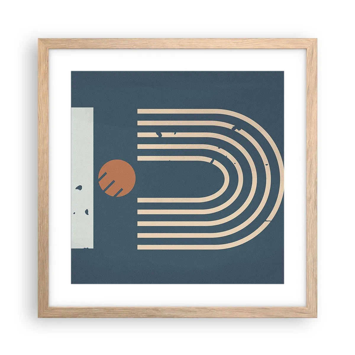 Pôster com moldura de carvalho claro - Geometria em azul marinho - 40x40 cm