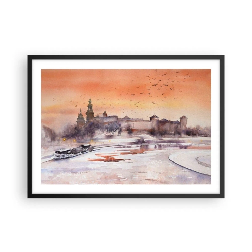 Pôster com moldura preta - Pôr do sol real - 70x50 cm