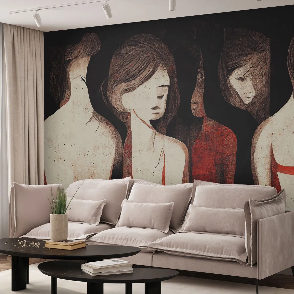 Papel de Parede Standard Eco - Madonas das trevas - Mulheres, Pedaço, Tristeza - 250x175 cm