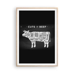 Pôster com moldura de carvalho claro - Cartilha do talhante - 70x100 cm