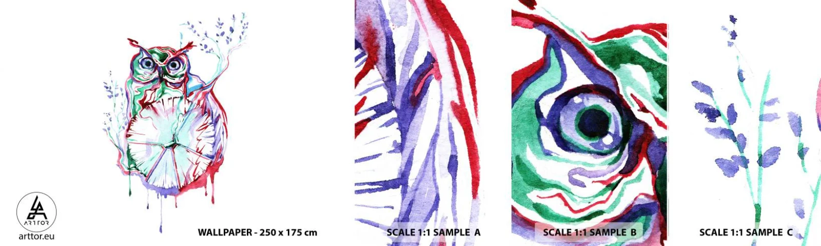 Amostra de Papel de Parede Standard Eco - Sábio por natureza - Pássaro, Coruja, Para crianças - 100x30 cm