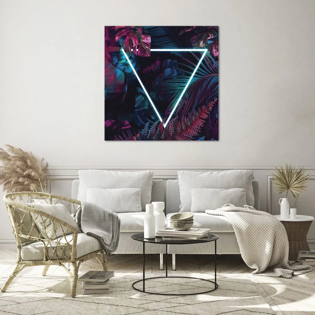 Quadro em vidro - Jardim estilo discoteca - 40x40 cm