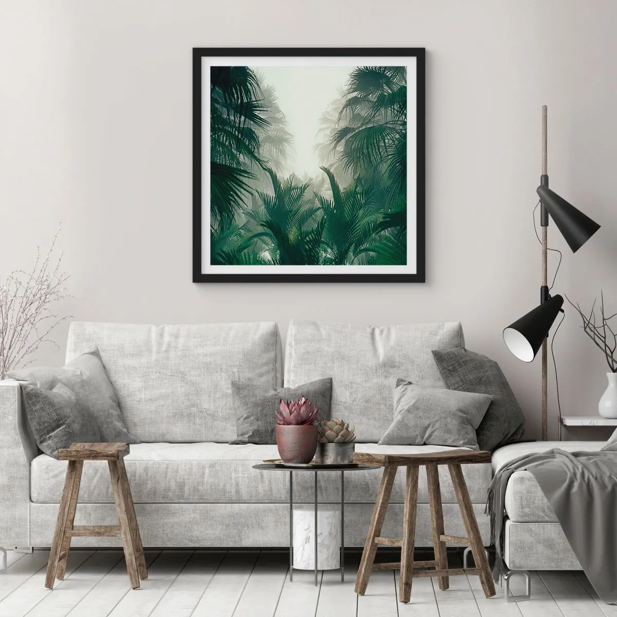 Pôster com moldura preta - Mistério tropical - 60x60 cm