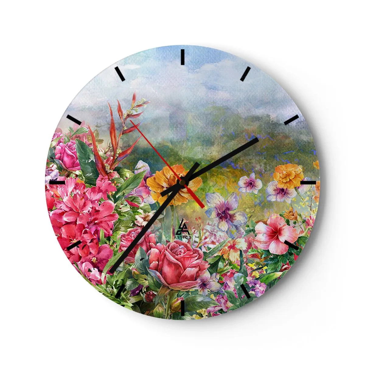 Relógio de parede - Relógio em vidro - O jardim que enlouqueceu - 40x40 cm