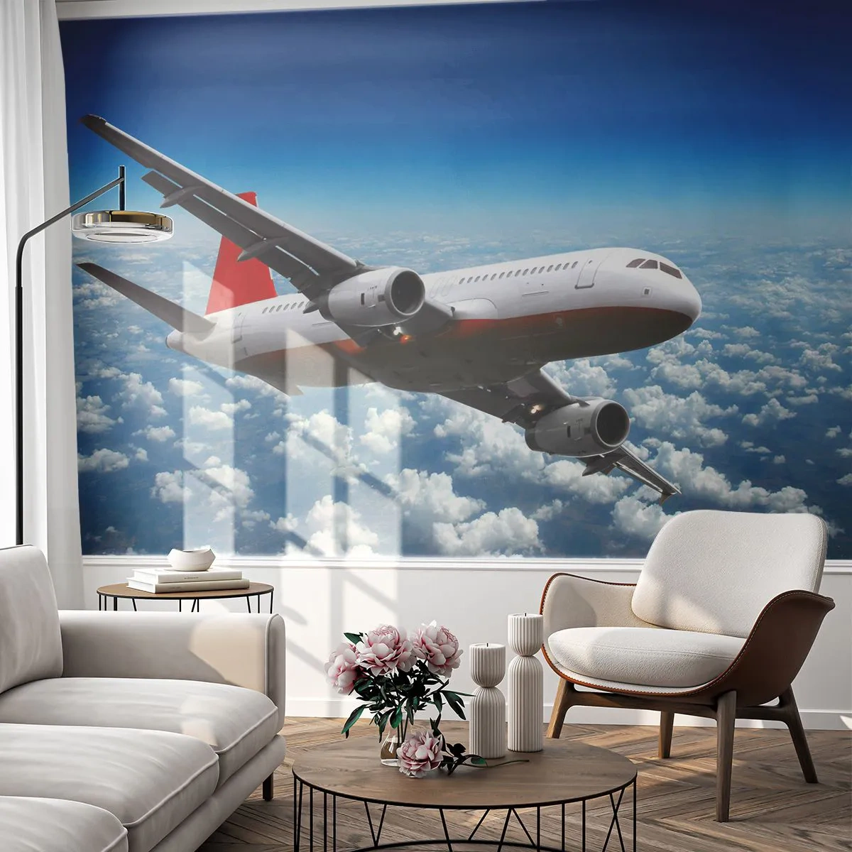 Papel de Parede Autocolante Deluxe Sticker - Afaste-se de tudo isso - Avião, Viagens, Nuvens - 250x175 cm