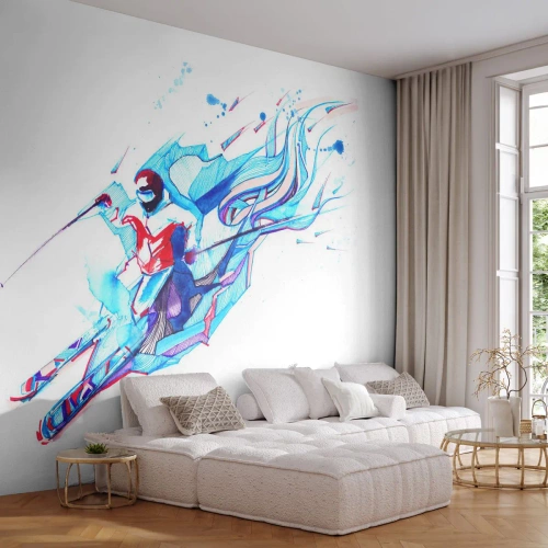 Papel de Parede Premium Sand - A corrida louca pela alegria - Abstração, Esquis, Esquiador - 100x70 cm