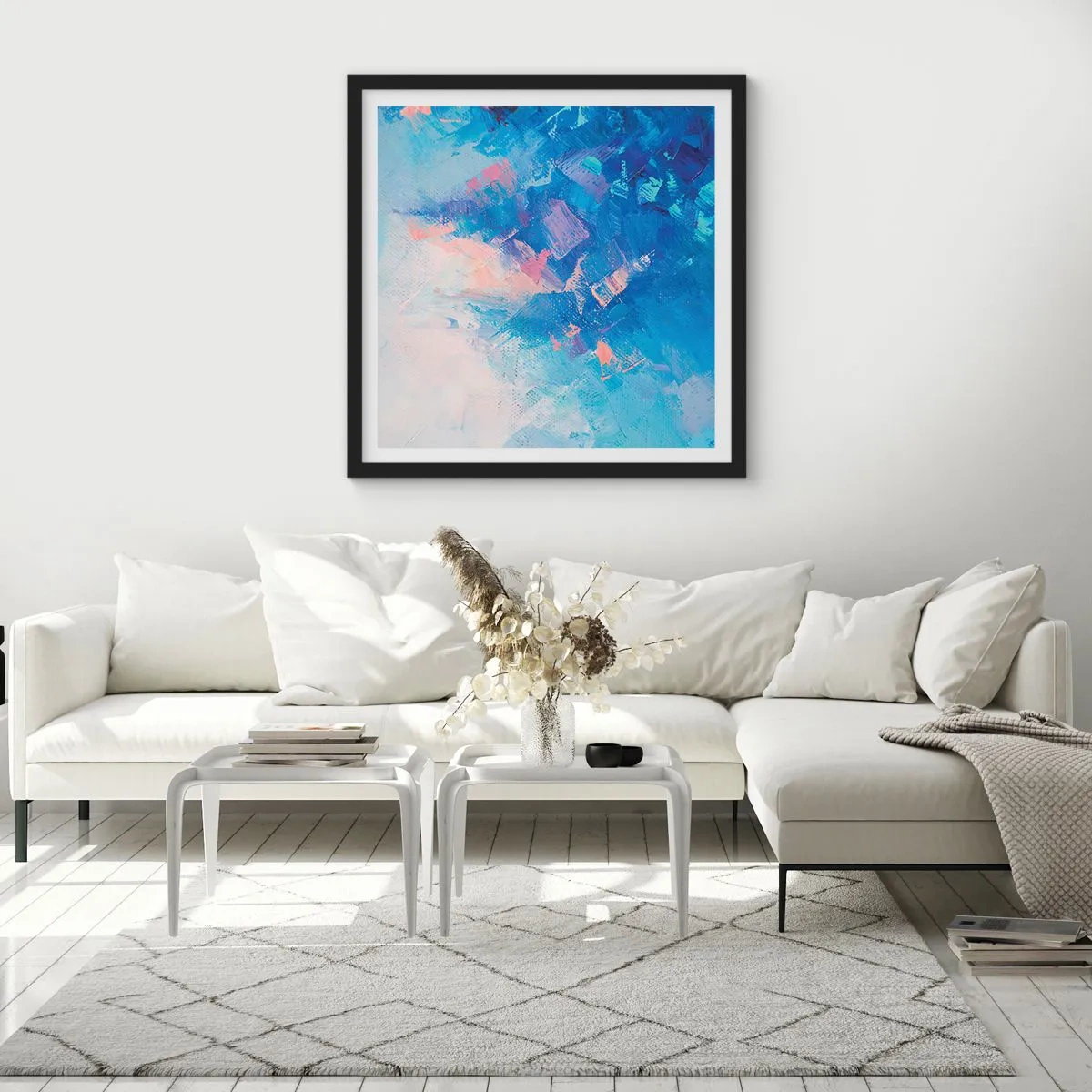 Pôster com moldura preta - Abstração de inverno - 50x50 cm