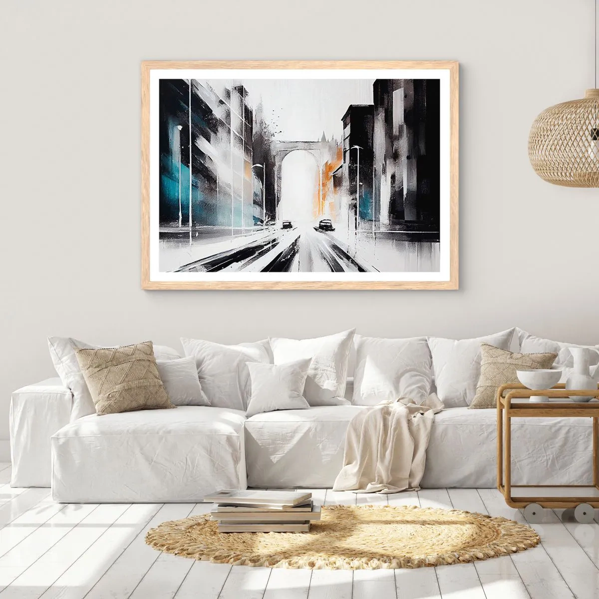 Pôster com moldura de carvalho claro - Estudo da cidade: arquitetura e movimento - 50x40 cm