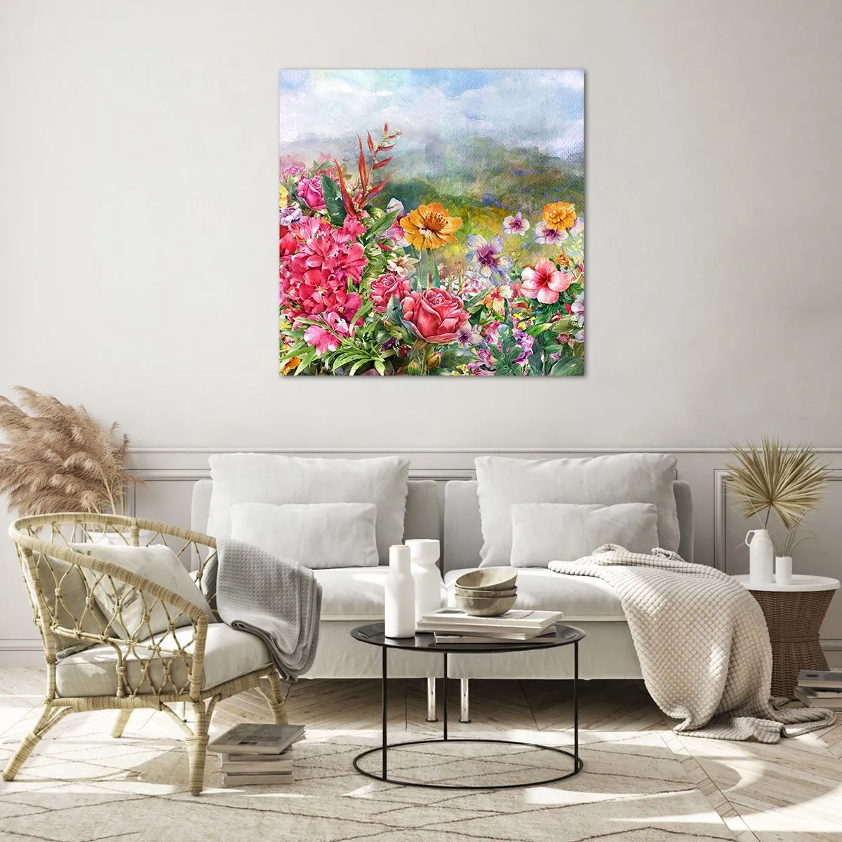 Quadro em vidro - O jardim que enlouqueceu - 50x50 cm