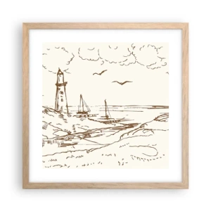 Pôster com moldura de carvalho claro - Esboço das memórias do verão - 40x40 cm