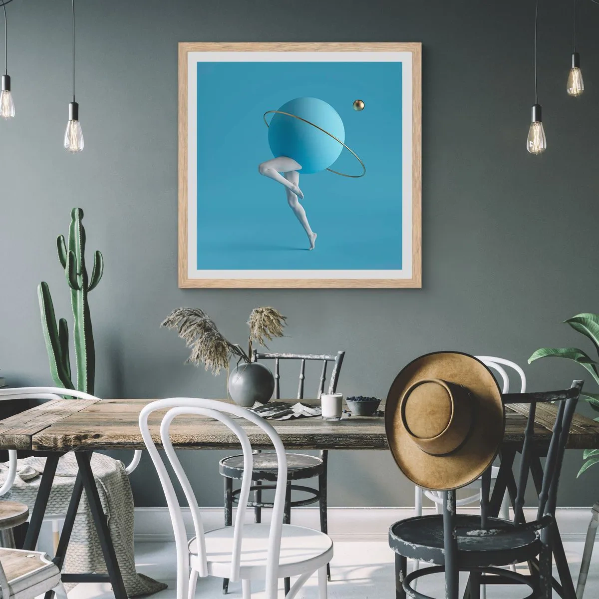 Pôster com moldura de carvalho claro - Planetas a enlouquecer - 40x40 cm