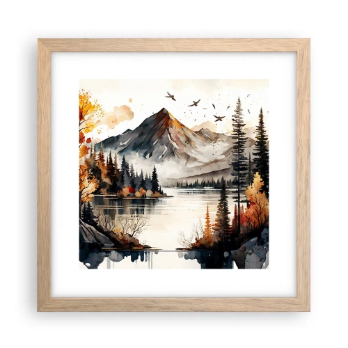 Pôster com moldura de carvalho claro - Outono dourado nas montanhas - 30x30 cm