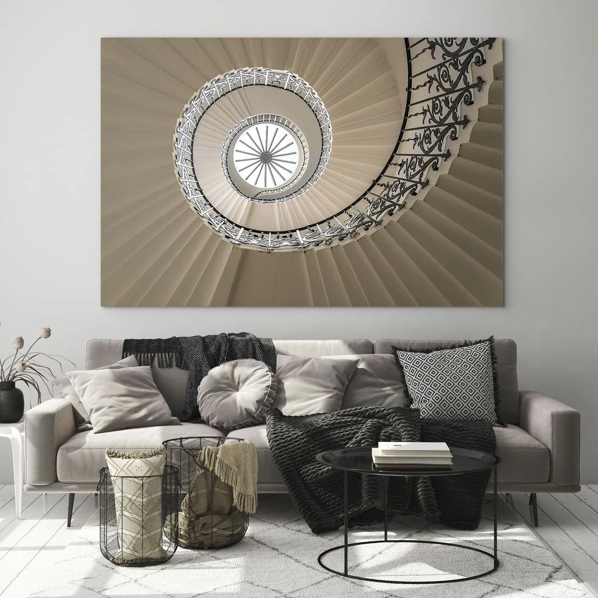 Quadro em vidro - Uma vista de uma escada em espiral que lembra uma concha - 70x50cm - Dentro da casca - Decoração de parede moderna para a sala de estar e quarto ARTTOR