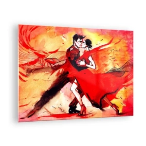 Quadro em vidro - Um casal dançando em uma composição vermelha dinâmica - 70x50cm - O ritmo roxo da paixão - Decoração de parede moderna para a sala de estar e quarto ARTTOR