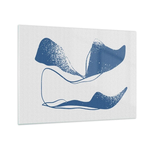 Quadro em vidro - Formas abstratas azul-marinho que lembram asas - 70x50cm - Abstração alada - Decoração de parede moderna para a sala de estar e quarto ARTTOR