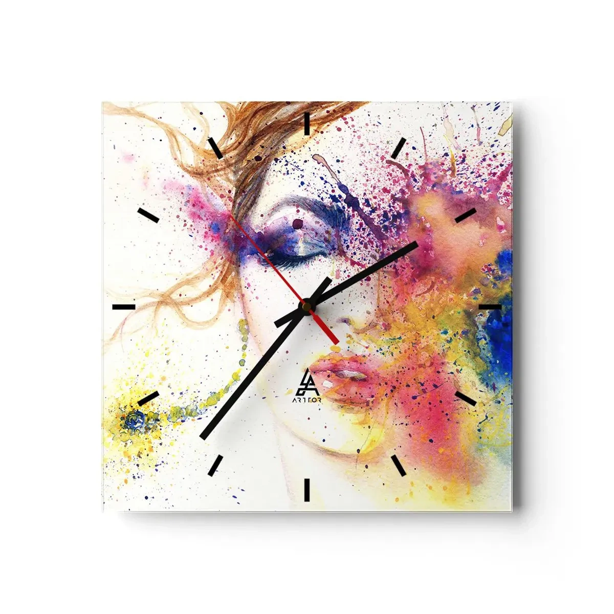 Relógio de parede - Relógio em vidro - Vertigem arco-íris - 30x30 cm