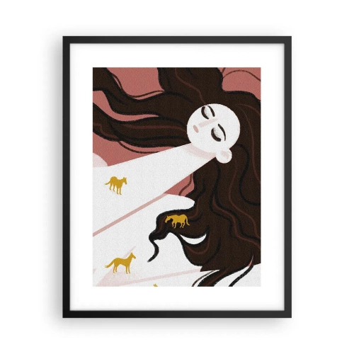 Pôster com moldura preta - Sonho com um cavalo dourado - 40x50 cm