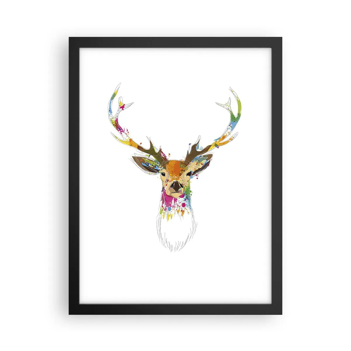 Pôster com moldura preta - Um cervo gentil banhado em cores - 30x40 cm
