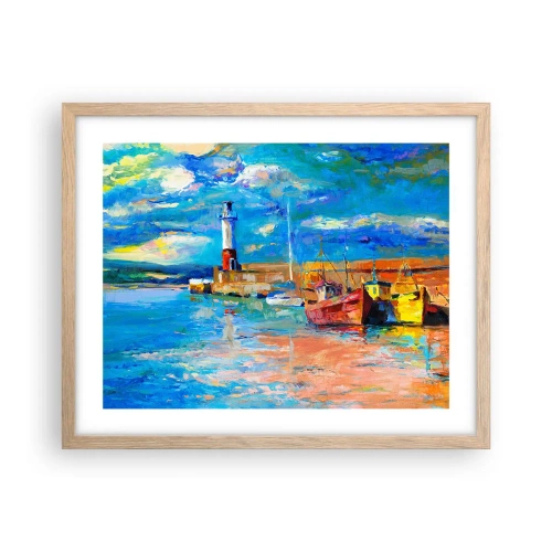 Pôster com moldura de carvalho claro - Tarde na baía do arco-íris - 50x40 cm