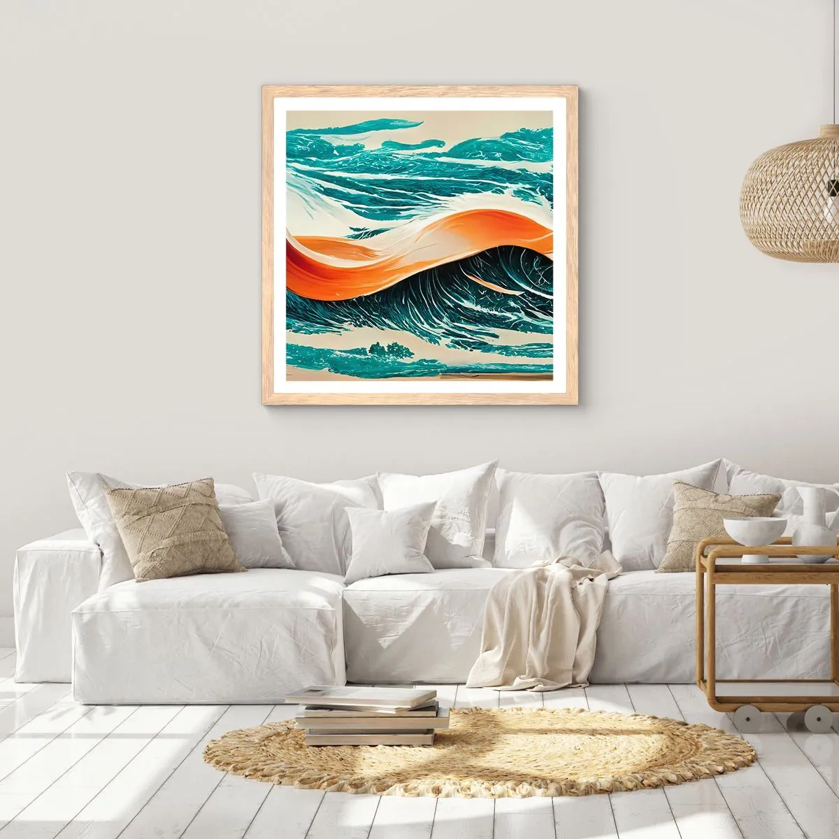 Pôster com moldura de carvalho claro - O sonho de um surfista - 60x60 cm
