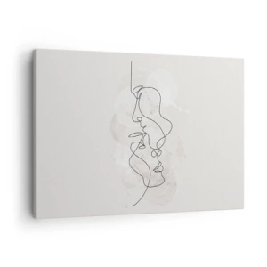 Quadro em tela - Contorno abstrato de dois rostos em um fundo claro - 70x50cm - Emaranhados num abraço - Decoração de parede moderna para a sala de estar e quarto ARTTOR