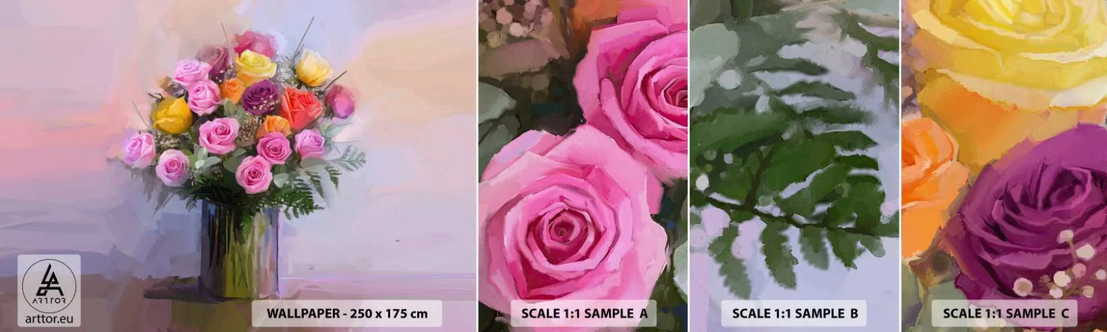 Amostra de Papel de Parede Standard Eco - Beleza retida - Vaso com Flores, Buquê de flores, Pedaço - 100x30 cm