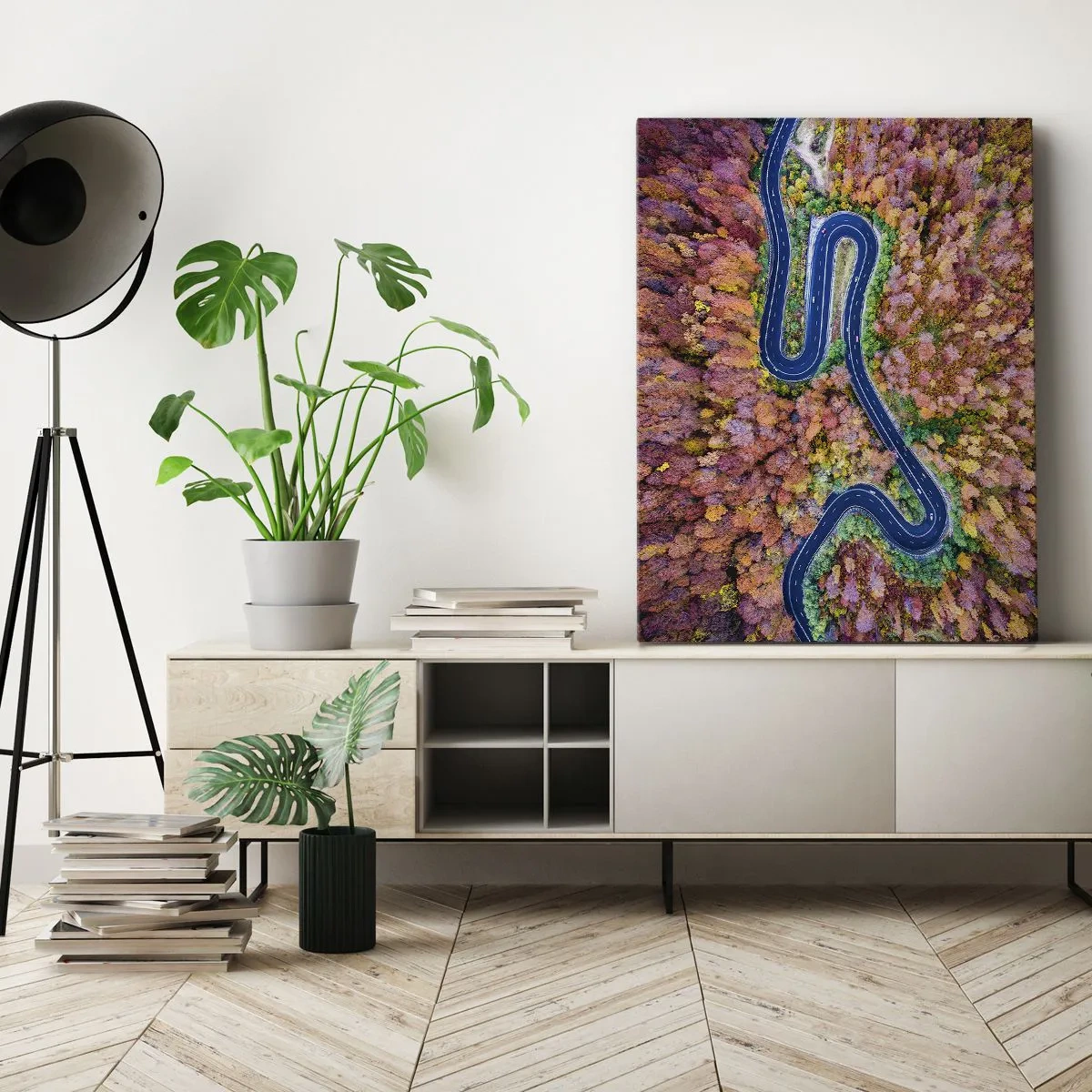 Quadro em tela - Estrada sinuosa pela floresta - 70x100 cm