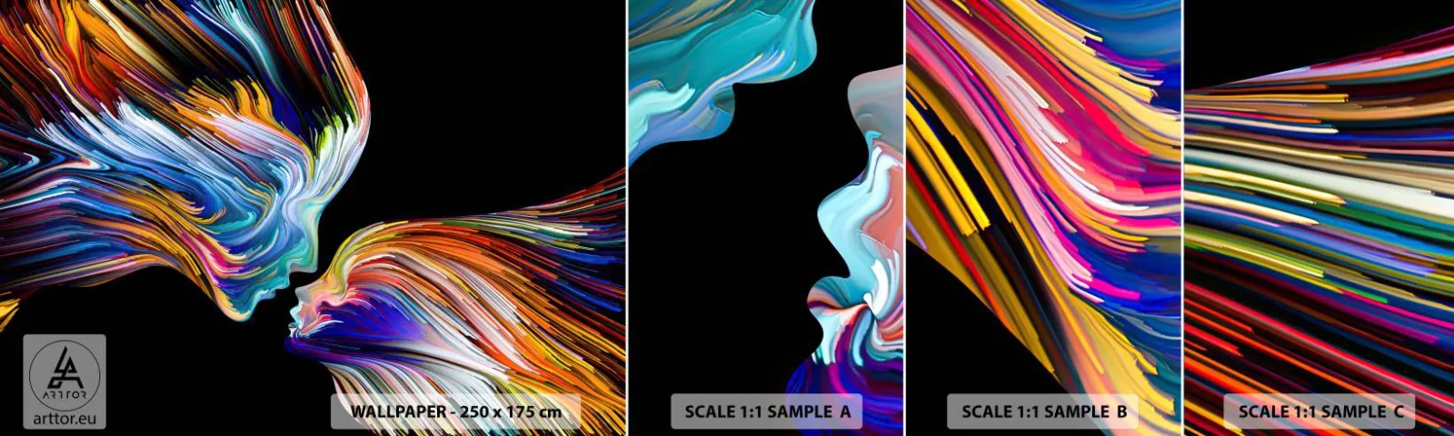 Amostra de papel de parede autocolante Deluxe Sticker - Fusão de energia e luz - Abstração, Rosto de mulher, Pedaço - 100x30 cm