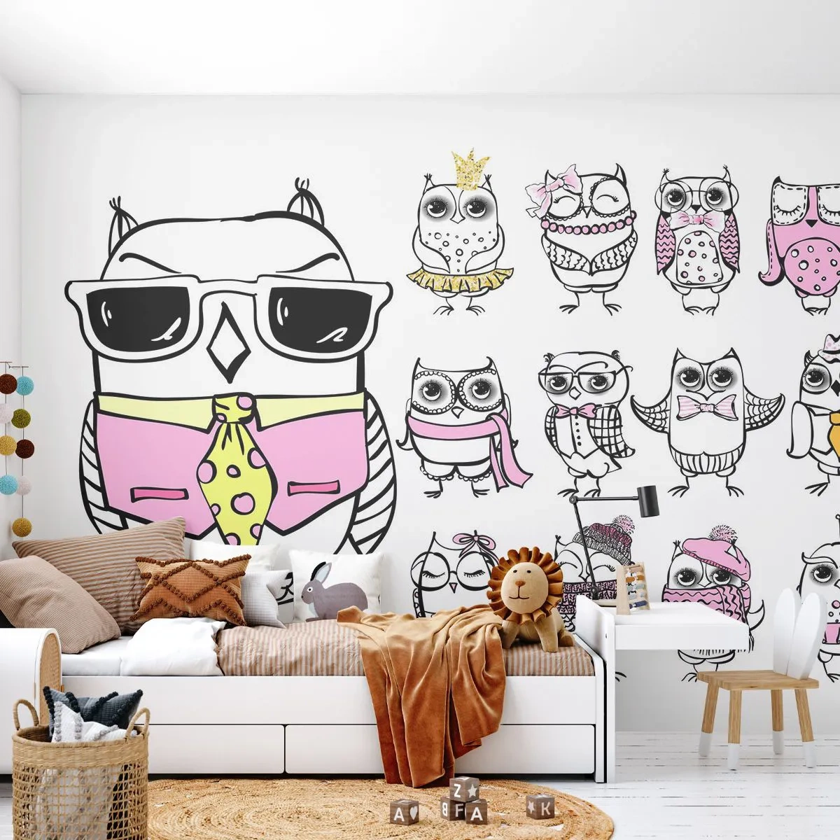 Papel de Parede Premium Sand - Tantas funções a desempenhar - Para crianças, Coruja, Crianças - 100x70 cm