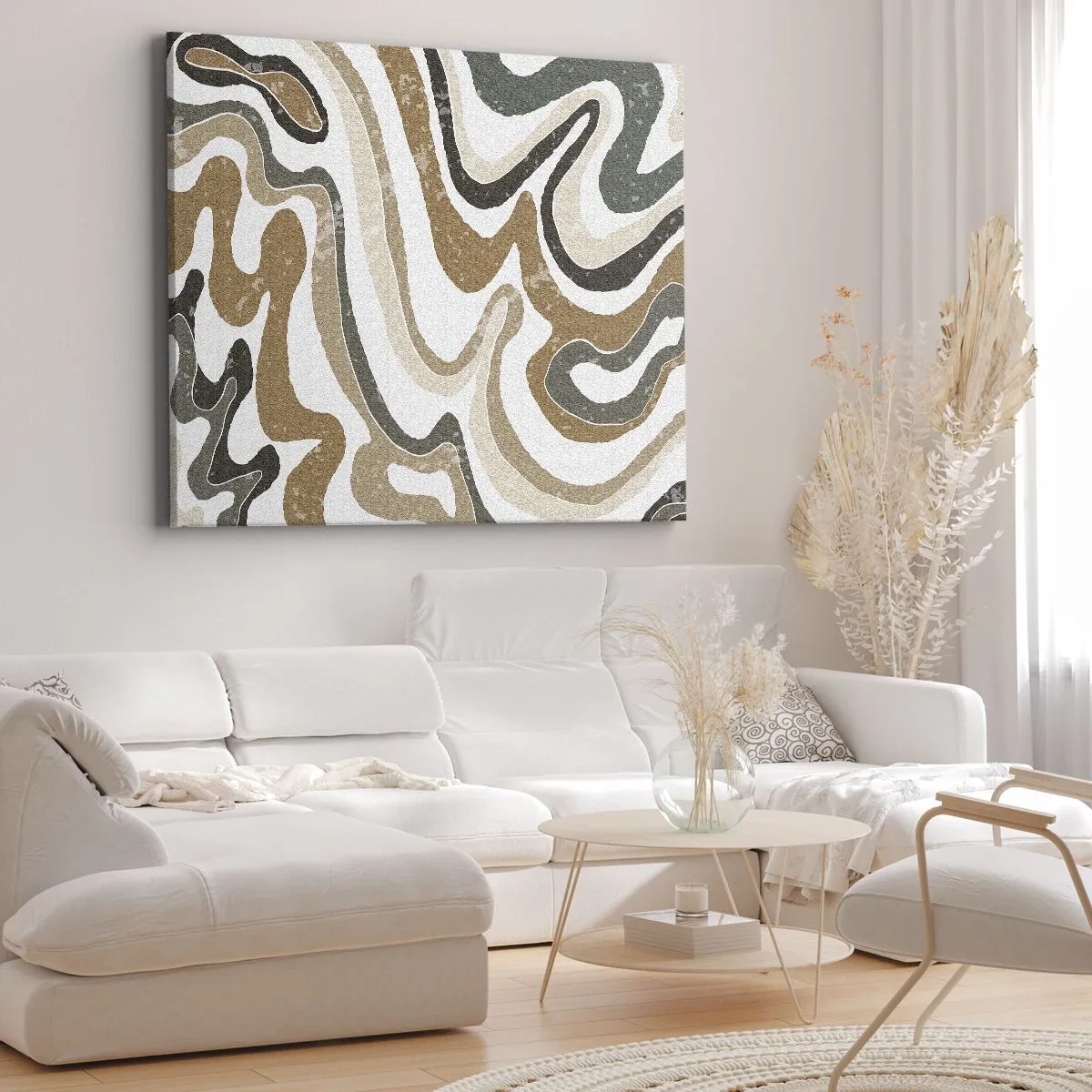 Quadro em tela - Padrões terrosos em tons de marrom e verde - 70x50cm - Meandros de cores da terra - Decoração de parede moderna para a sala de estar e quarto ARTTOR
