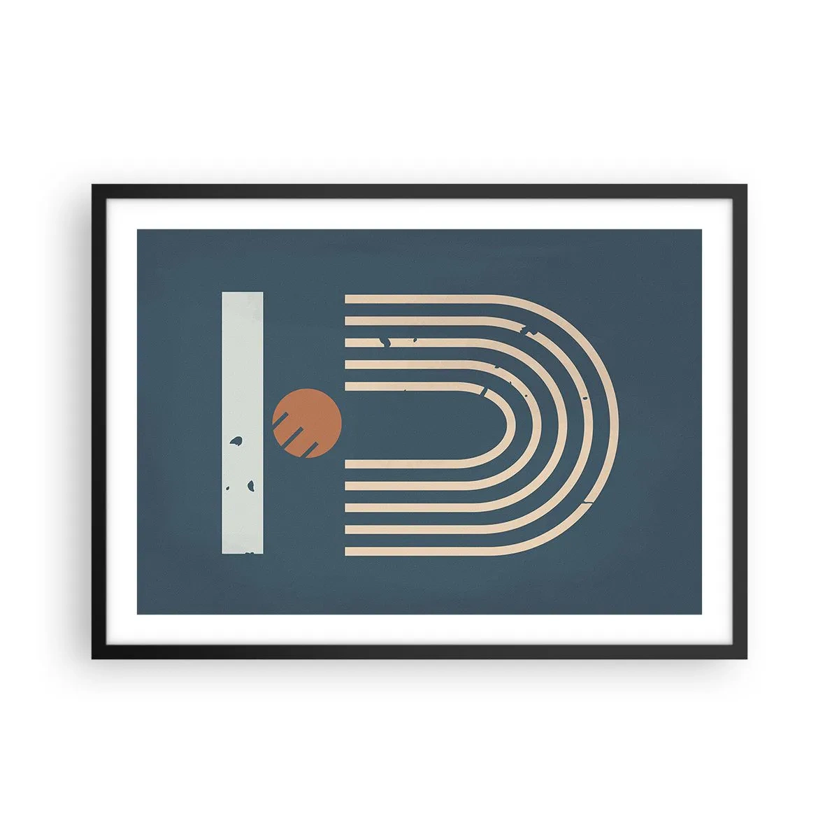 Pôster com moldura preta - Geometria em azul marinho - 70x50 cm