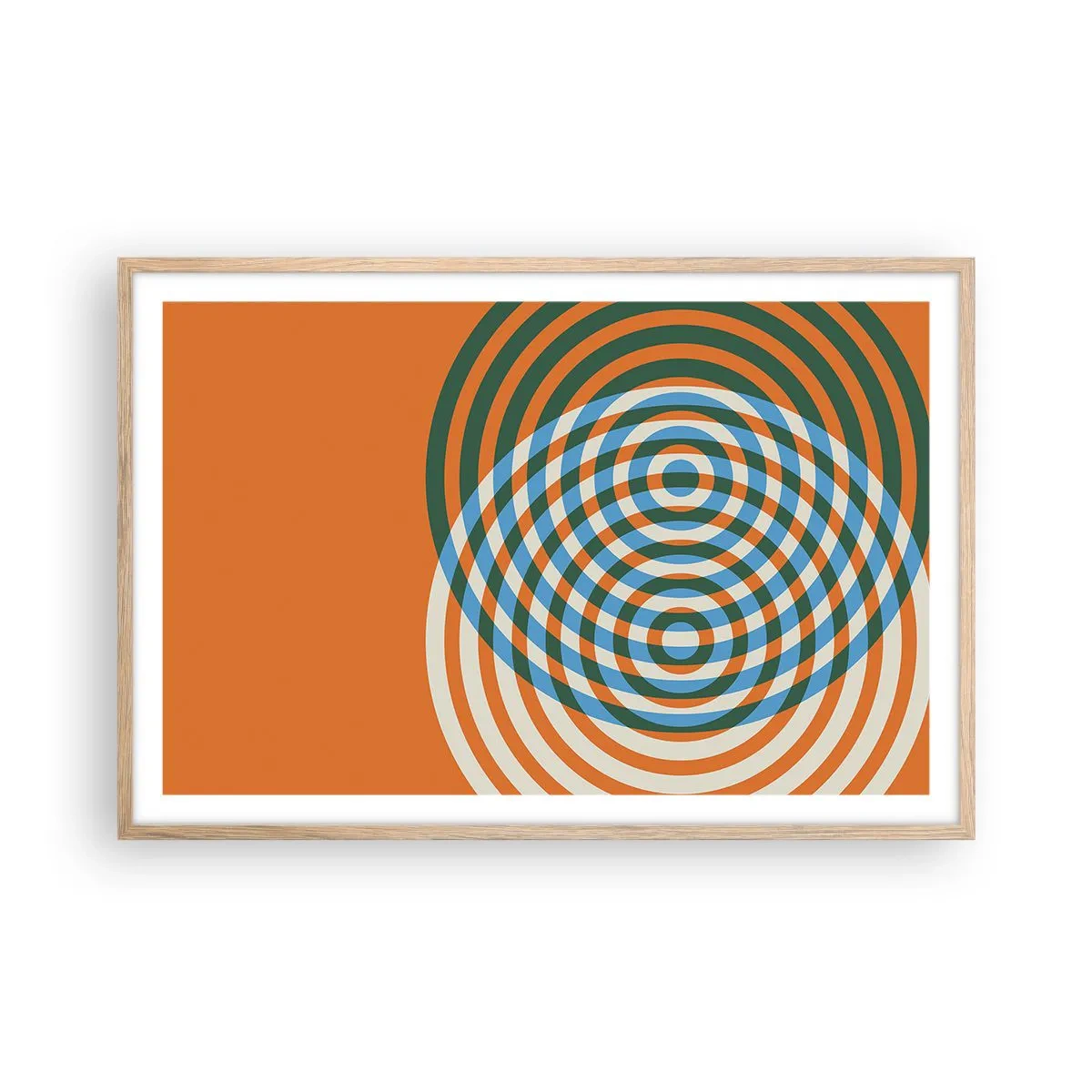 Pôster com moldura de carvalho claro - Variação circular abstrata - 91x61 cm