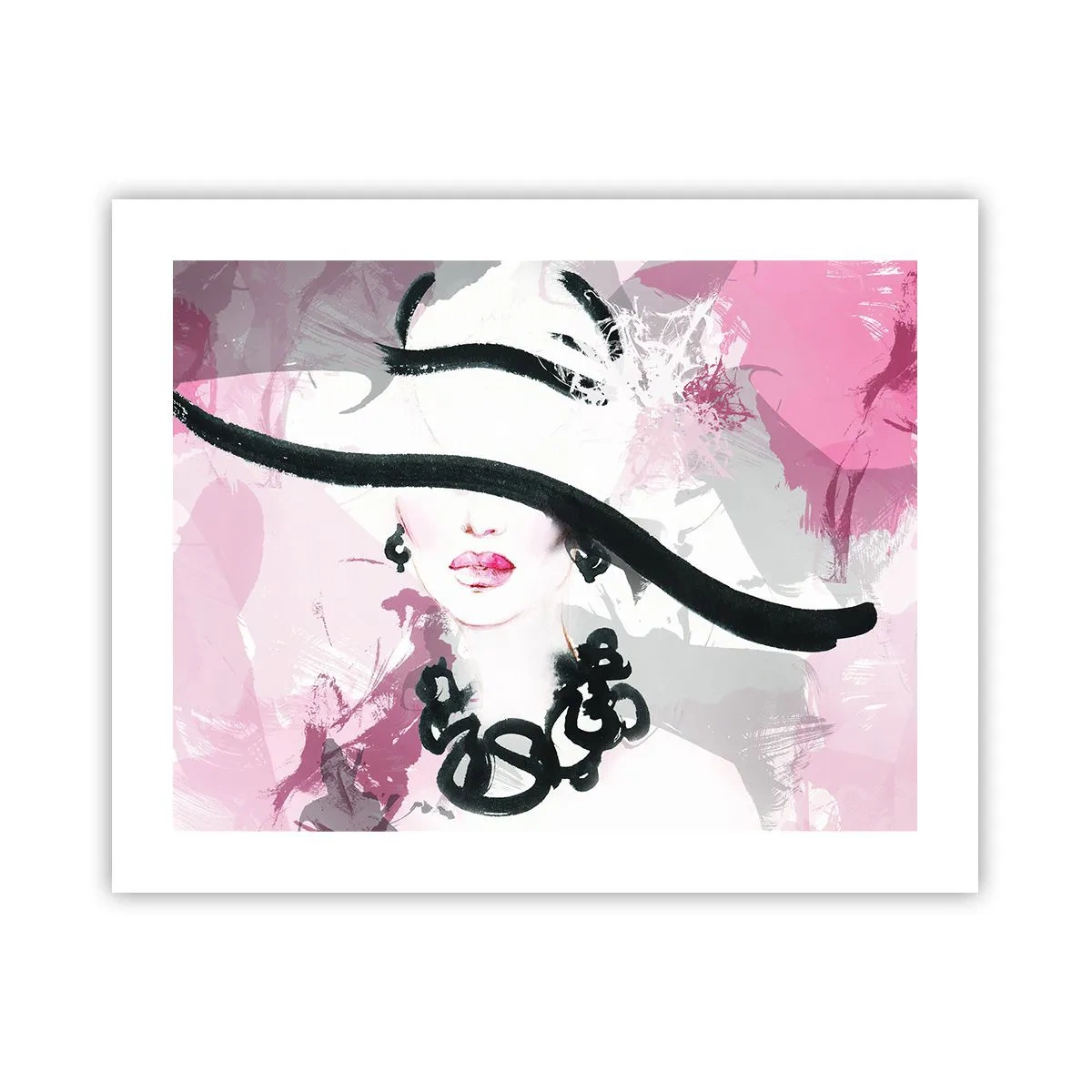 Pôster - Retrato de uma dama a preto e rosa - 50x40 cm