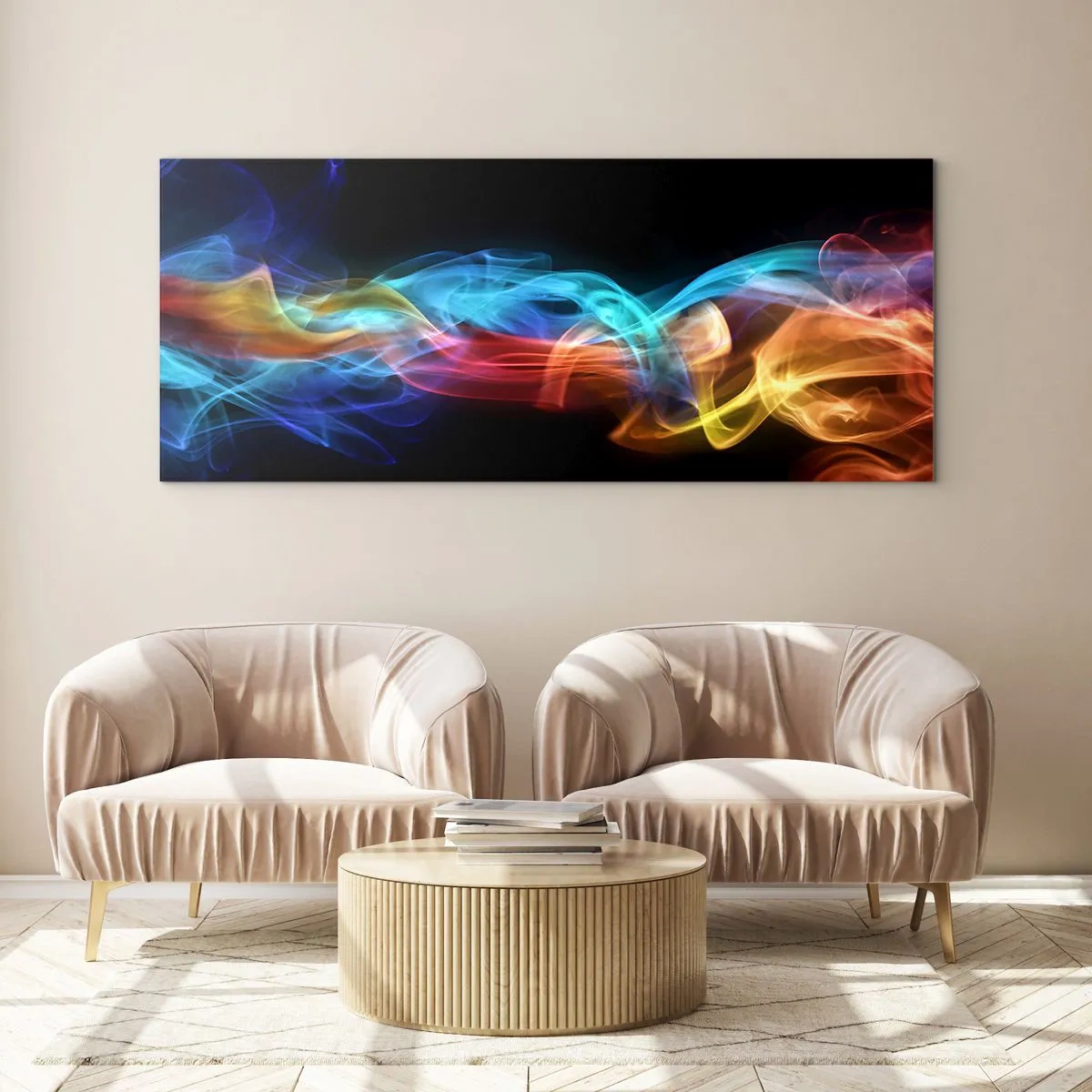 Quadro em vidro - Dança da névoa em arco-íris - 90x30 cm