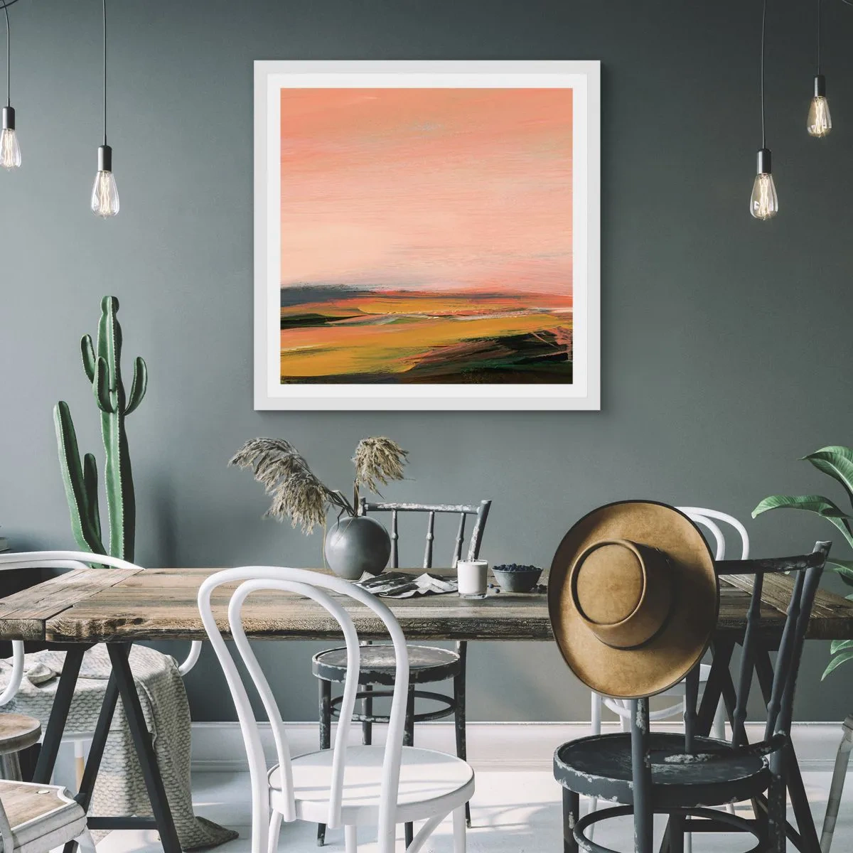 Pôster em moldura branca - Em tons rosa - 60x60 cm