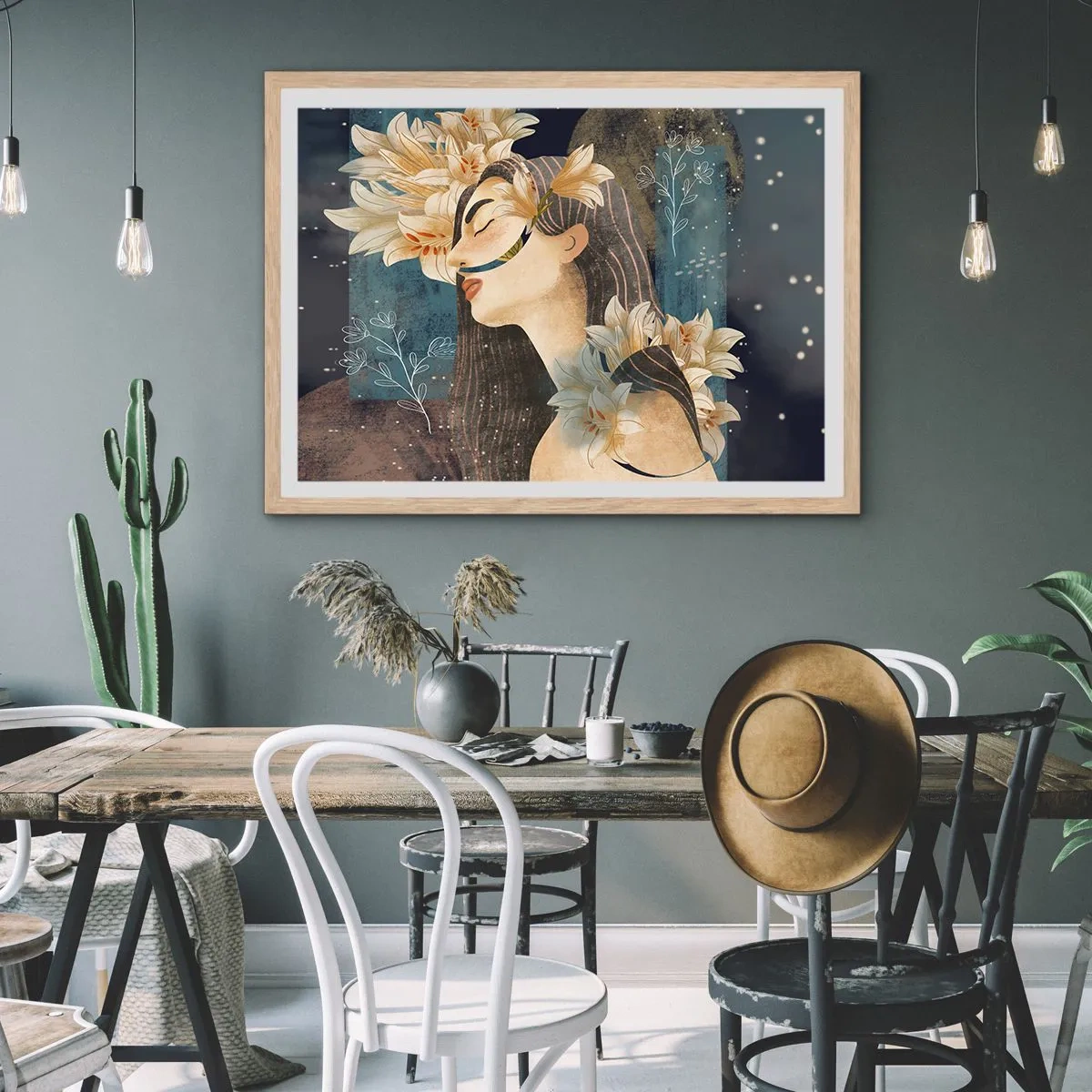 Pôster com moldura de carvalho claro - O conto da princesa com lírios - 70x50 cm