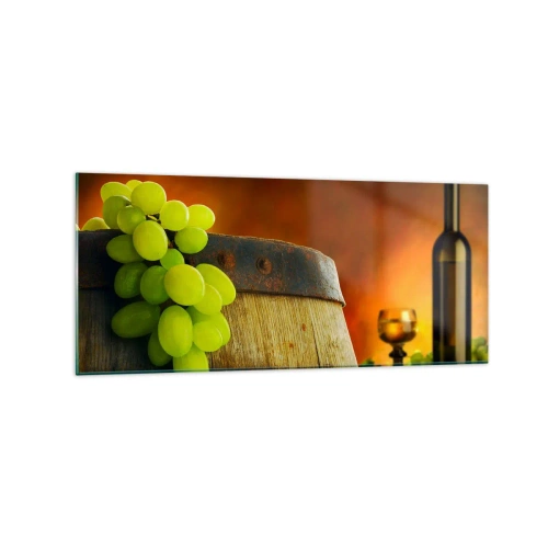 Quadro em vidro - Natureza morta com uma garrafa de vinho e um cacho de uvas - 120x50 cm