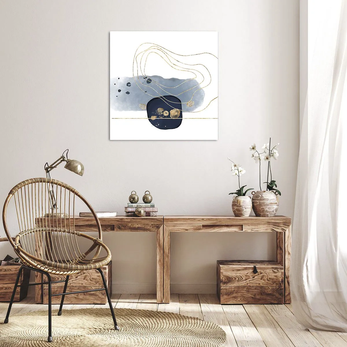 Quadro em tela - Fantasia azul e dourada - 40x40 cm