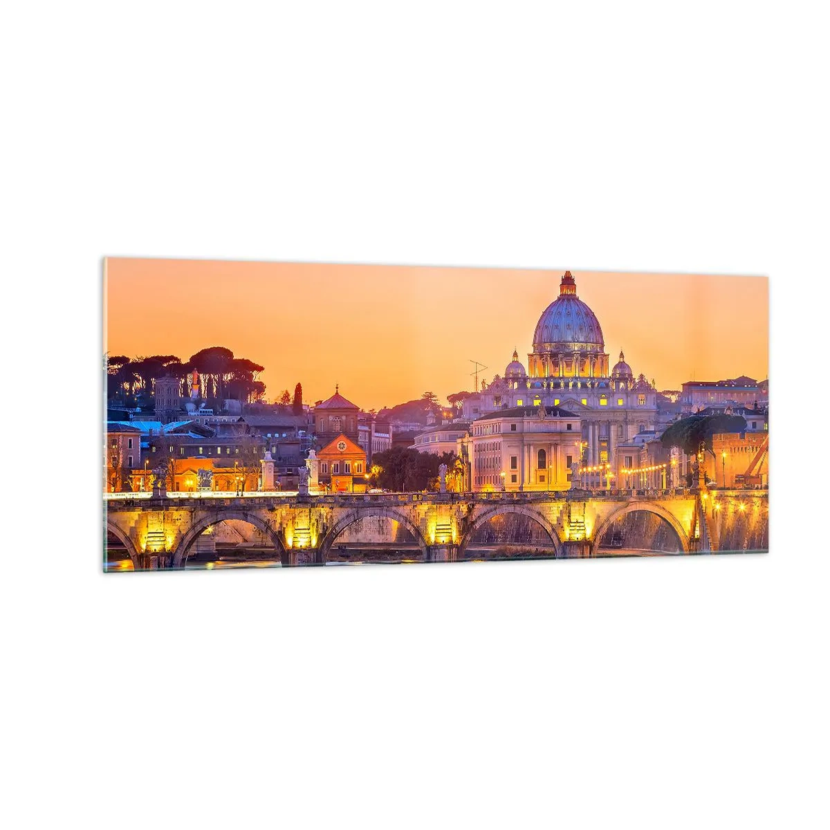 Quadro em vidro - Crepúsculo sobre a Cidade Eterna - 100x40 cm