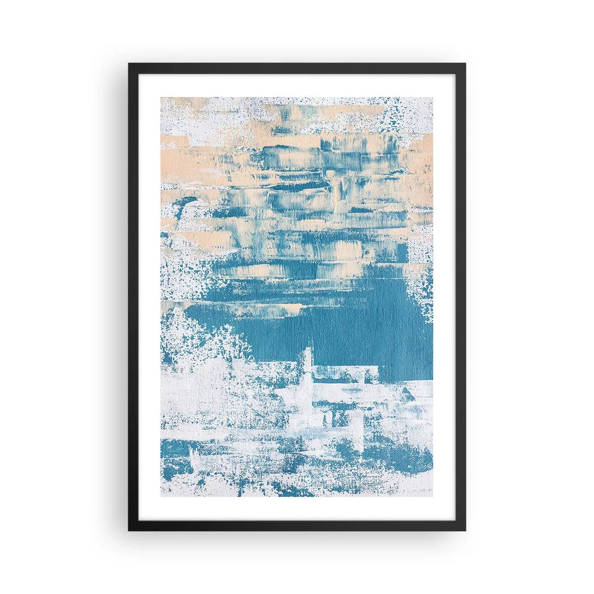 Pôster com moldura preta - Textura abstrata em tons de azul e bege - 50x70cm - Através da estalactite de gelo - Decoração de parede moderna para a sala de estar e quarto ARTTOR