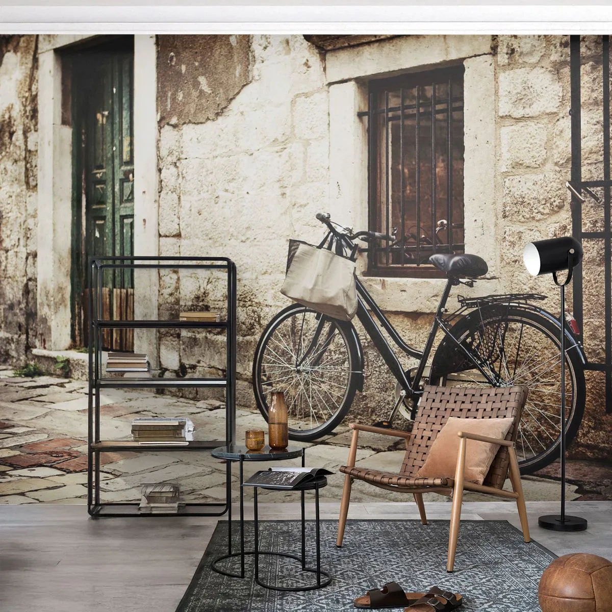 Papel de Parede Premium Sand - De volta ao passado - Arquitetura, Bicicleta, Vintage - 100x70 cm