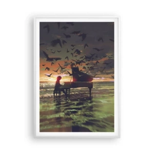 Pôster em moldura branca - Um concerto de piano e ondas - 70x100 cm