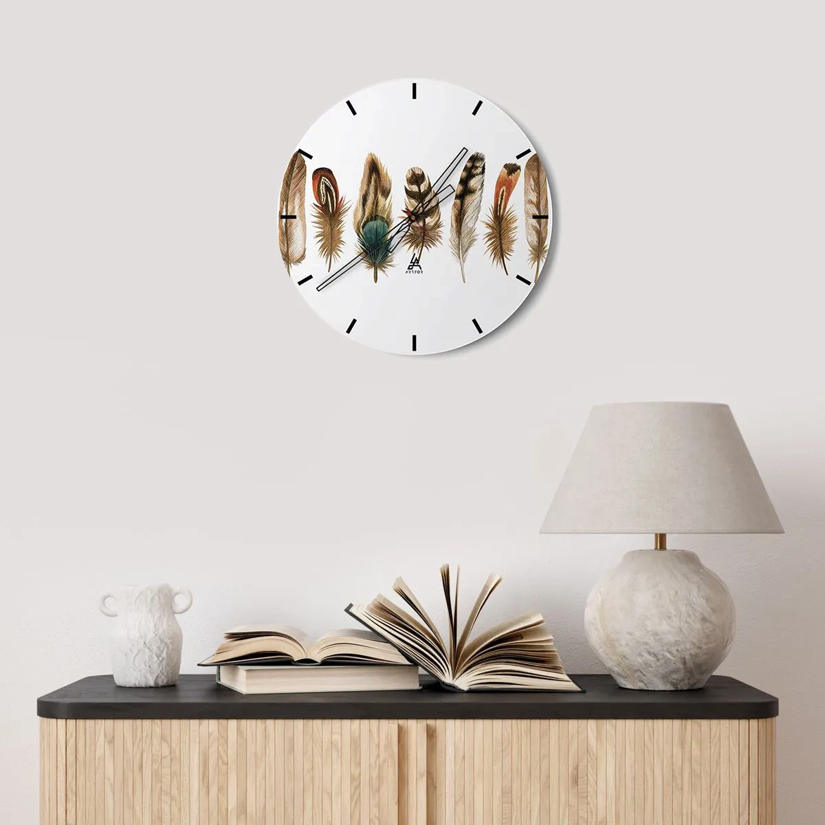 Relógio de parede - Relógio em vidro - Variações de penas - 30x30 cm