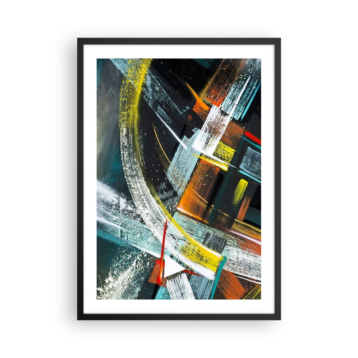 Pôster com moldura preta - Abstração em cores intensas com formas geométricas - 50x70cm - Energia de movimento - Decoração de parede moderna para a sala de estar e quarto ARTTOR
