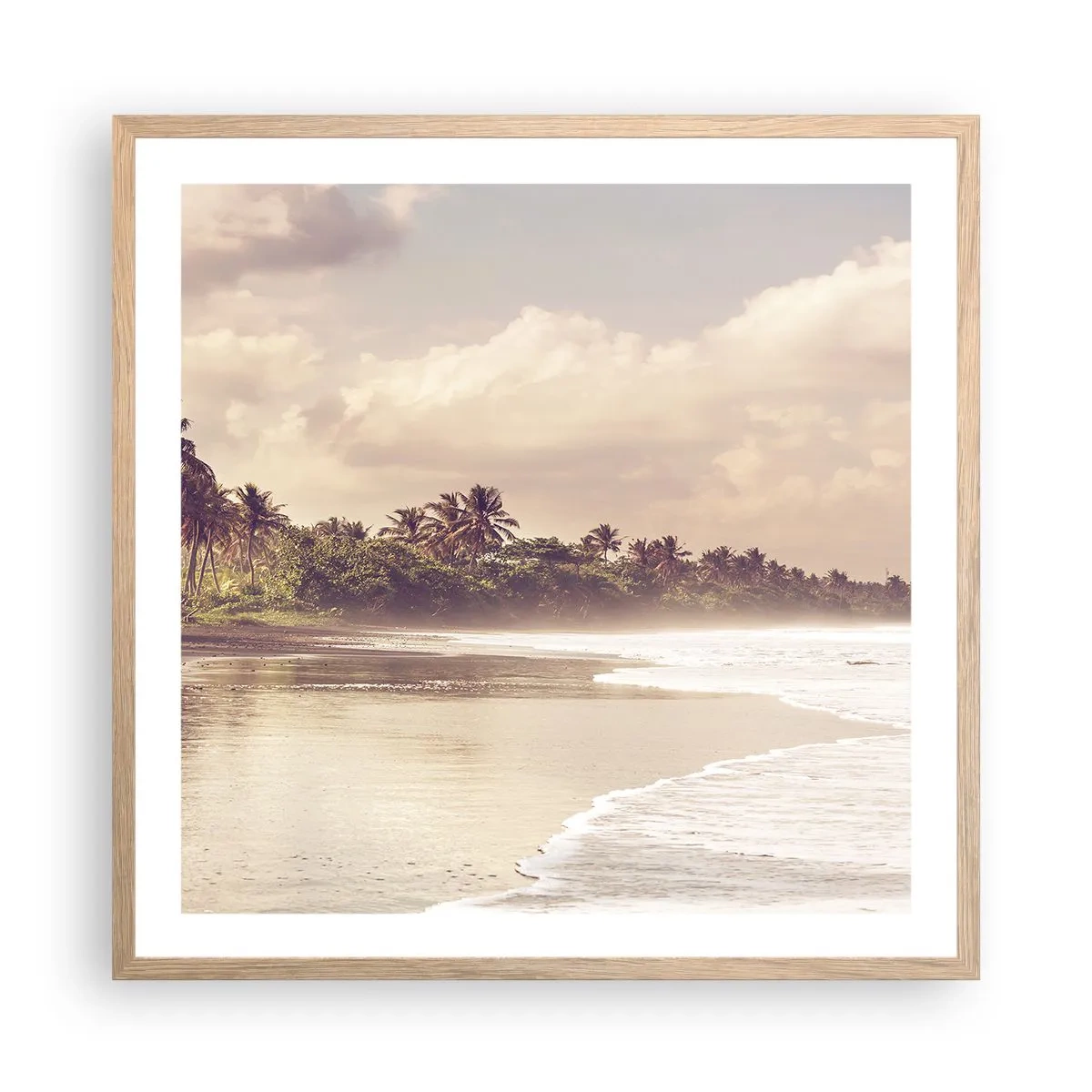 Pôster com moldura de carvalho claro - Carícia das ondas - 60x60 cm